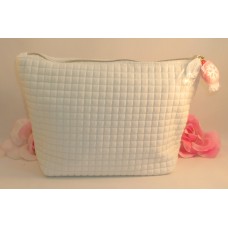 Clarins of Paris Quilted White Bag for Makeup Cosmetics Brushes Case Tote